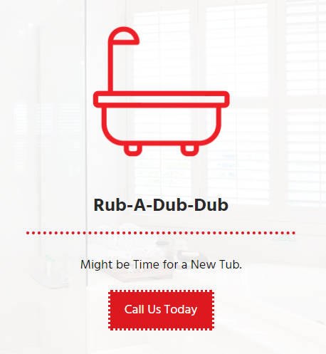 A bathtub icon with a call to action below about plumbing work.