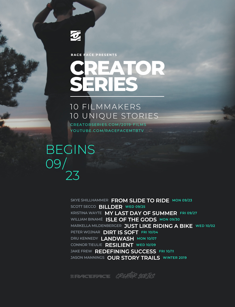 Creator Series poster with launch dates and a background of a man standing on a mountain staring off into the distance.
